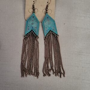 Boho bronze and teal patina chandelier earrings